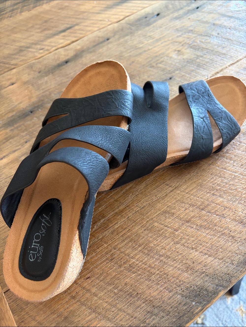 Eurosoft Black Multi-Strap Slide Sandals for Women